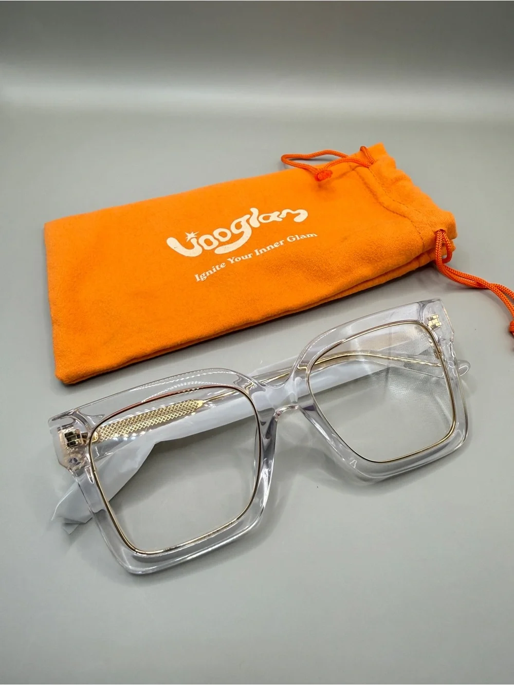 Vooglam Clear Square Frame Glasses with Gold Accents, no prescription
